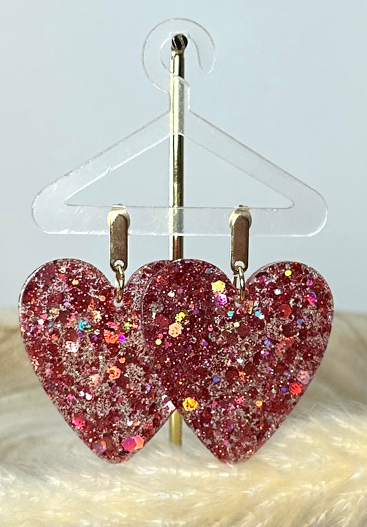 Boucles gros  Coeur Résine et Paillettes