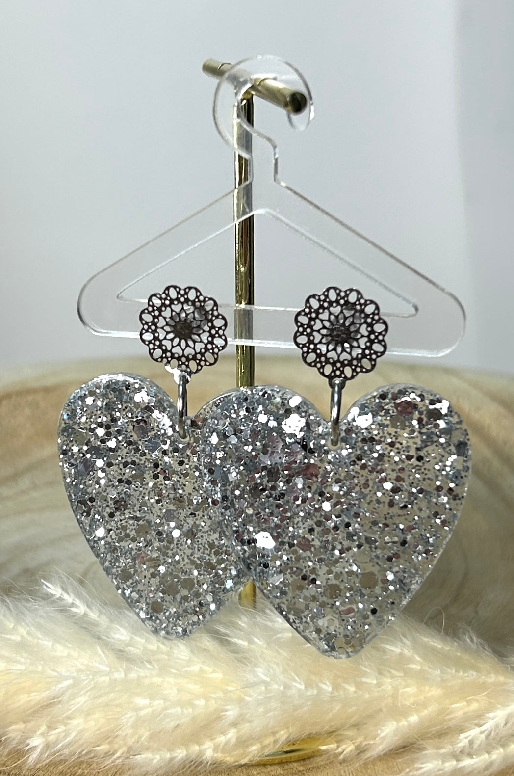 Boucles gros  Coeur Résine et Paillettes