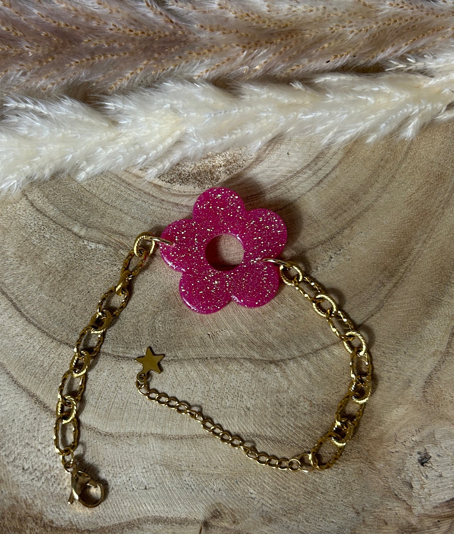 Bracelet fleur résine et paillette